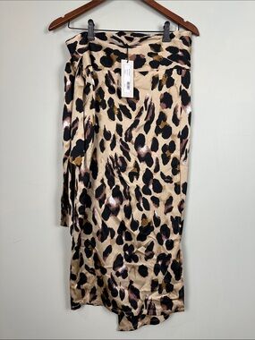 NWT Never Fully Dressed animal print wrap skirt satin feel sexy business casual